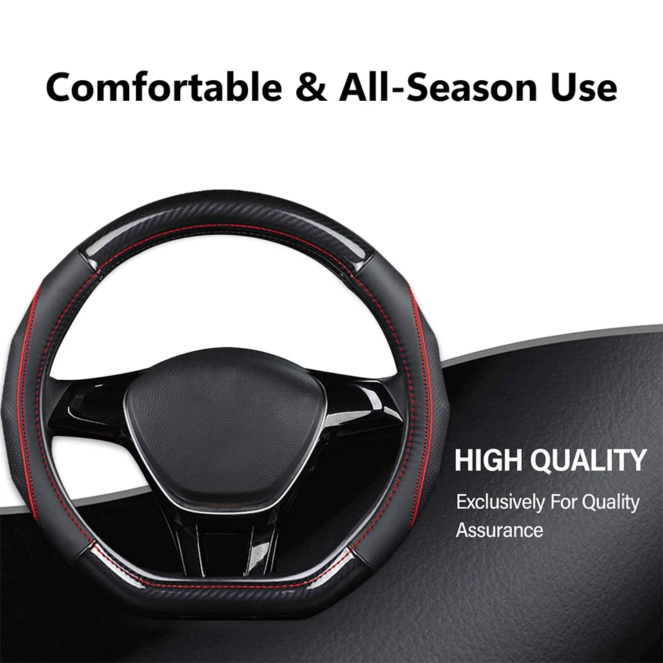 Cubierta de volante de coche antideslizante fibra de carbono en forma de D para Volkswagen Golf 15" Foto 3 de 4