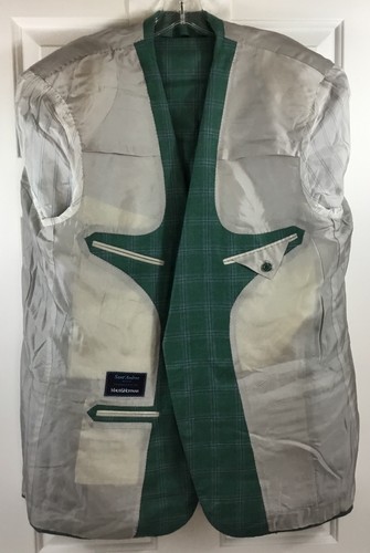 Abrigo deportivo Sant' Andrea para hombre 48R cachemir seda verde a cuadros chaqueta de 2 botones Italia - Imagen 7 de 9