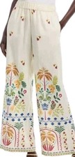 Johnny Was Pants XL Ivory 100 Linen Soller Wide Leg Embroidered Boho New 225