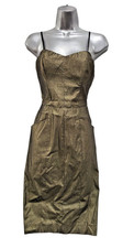 Vintage CACHE Sexy Knee Length GOLD GLITTER POCKETS Sexy Strappy Bodycon Dress 4