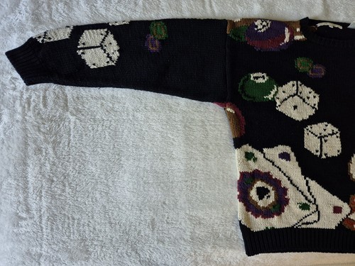 Vintage Perry Ellis Chunky Pullover Sweater Sz S Cotton Darts Dice Cards Pool - Picture 11 of 14