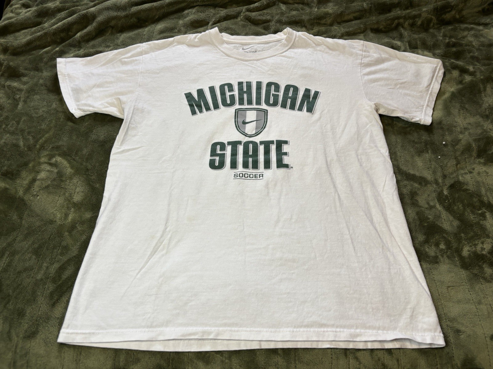 Michigan State Spartans Soccer Shirt Mens Medium White Green Loose Fit College