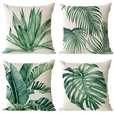 Set of 4 Green Plants Decorative Throw Pillow Covers 18x18 Inch Summer Decora...