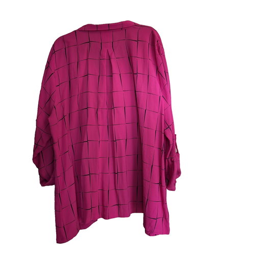 John Mark Fushsia & Black Window Pane Tunic Sz 3X Classic Button Up Artsy Career - Picture 2 of 7
