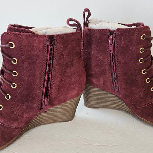 Diba Blake Suede Leather Stacked Wedge Bootie in Burgundy Women's 9 Boho Casual - Picture 6 of 9