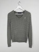 Polo Ralph Lauren Women's Cable Knitted V-neck Cotton Sweater Jumper Size S