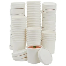 50-Pack 12 oz Disposable Soup Containers with Lids - To Go Paper Bowls (White)