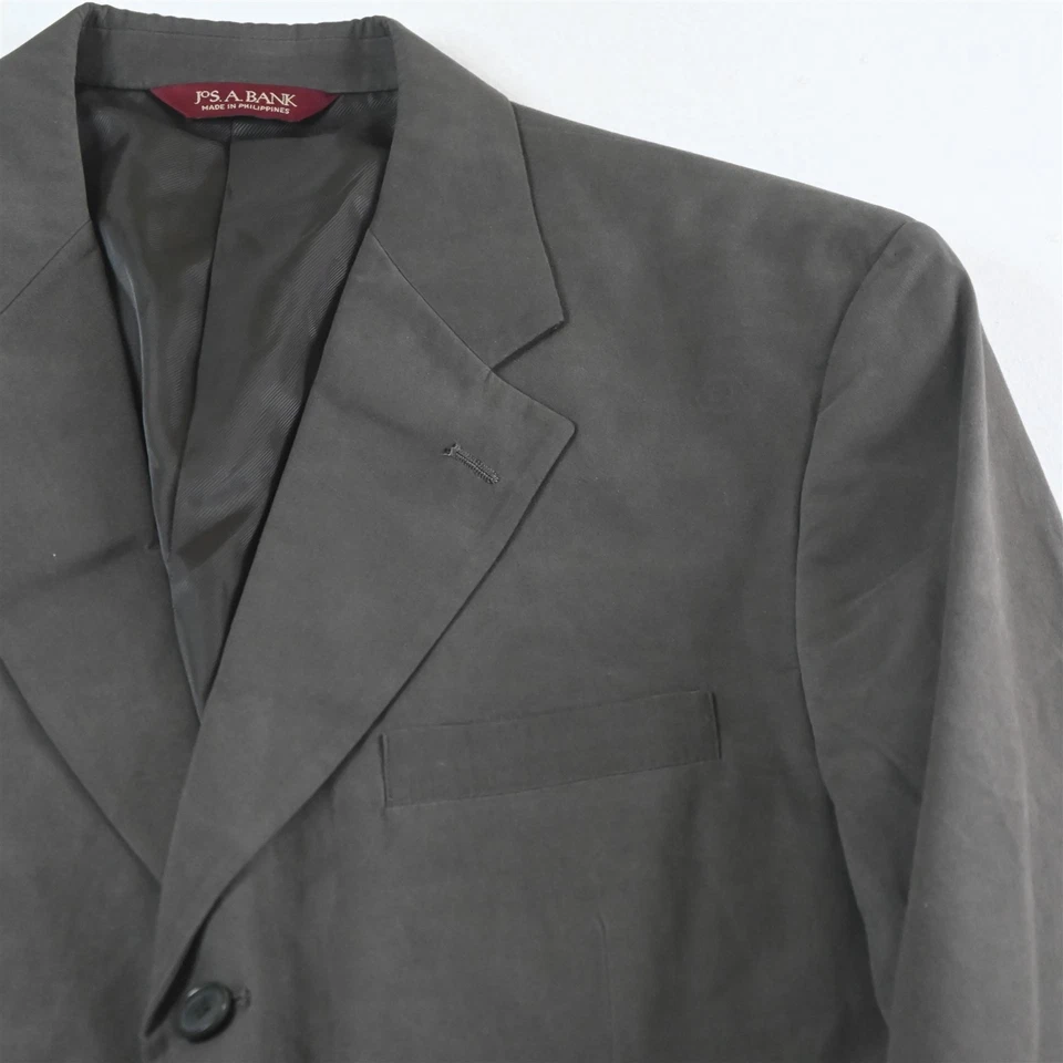 Vtg Jos A Bank 42L 34x32 Gray Brushed Cotton Mens Jacket Pants Suit - Image 3 of 4