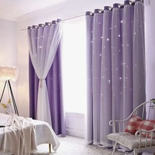 132 x 183 Lilac Blackout Curtains - Pretty Lace & Star Cutouts For Effect