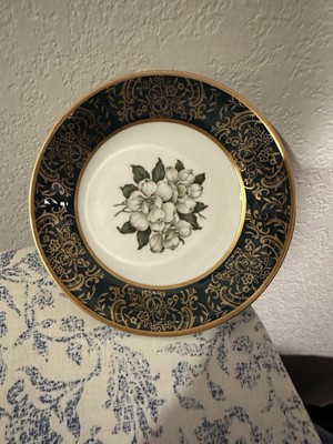 Small 5 1/4'' Saucer/Plate Antwerp by ROYAL JACKSON Green Rim White flowers