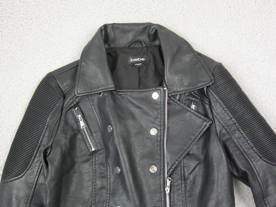 Chaqueta Bebe Vintage Mujer Pequeña Negra Imitación Cuero Motociclista Cremallera Damas Foto 2 de 4