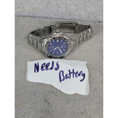 Timex Indiglo WR 50M Mens Watch Blue Dial Stainless Steel Date T6 Needs Battery