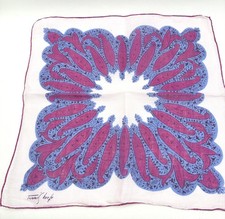 Vintage Tammis Keefe Handkerchief 14x14 Purple Blue Paisley Floral Print Signed