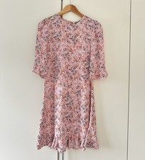 M&S Marks And Spencer Size 8 Pink Rose Floral Dress Thin Floaty Ditsy Summer