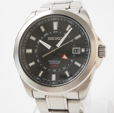 SEIKO PERPETUAL CALENDAR SBQJ015/8F56-00M0 Quartz GMT Black Dial Titanium 40 mm