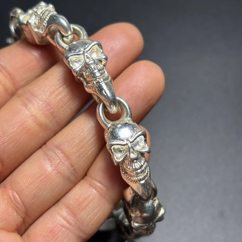 Vintage Tibetisches Silber Schnitzerei Herren Skelett Armband versilbert Bracelet - Bild 7 von 9