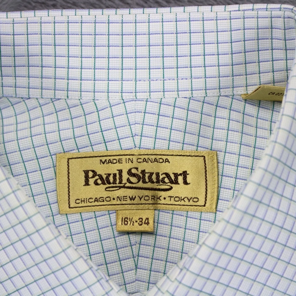 Мужская белая зеленая клетчатая рубашка с длинным рукавом Paul Stuart 16,5–34 с французскими манжетами - Изображение 4 из 4