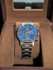 Orient Neo70's Men's Metallic Blue with yellow accents and three sub-dials