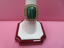 Large EA 925 Sterling Silver Malachite Peridot Ring SZ 8- 11.38 G