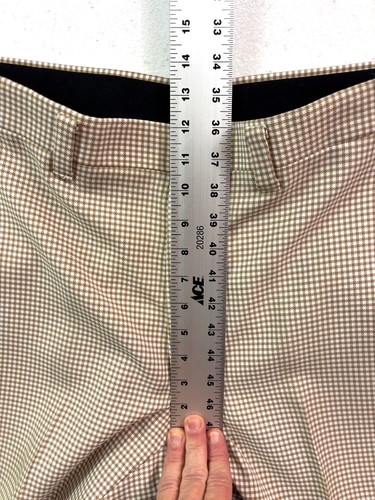 VTG 70s 40S 34x30 2pc Pant Suit Tan White Gingham Polyester Knit Retro Flare - Picture 14 of 18