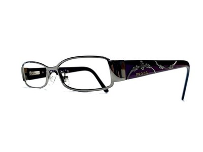 New Prada Silver Rectangular Purple Chain Temple Glasses VPR58L5AV