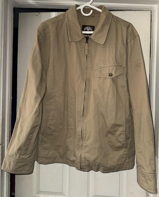 Timberland Jacket Mens Large Beige Canvas Lined Full Zip Field Casual Workwear