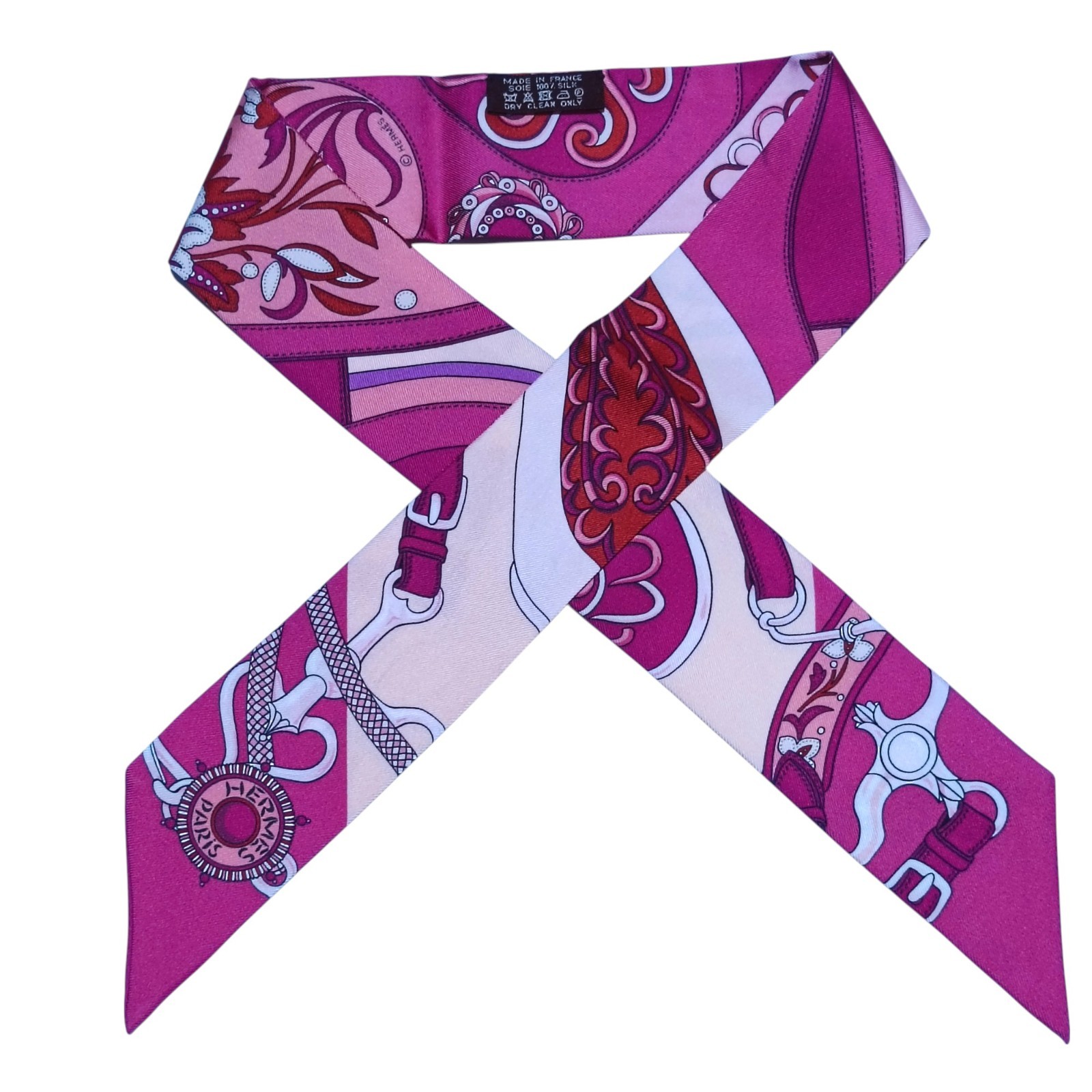 HERMES Twilly Silk 100% Scarf Festival des Amazones Pink Cleaned