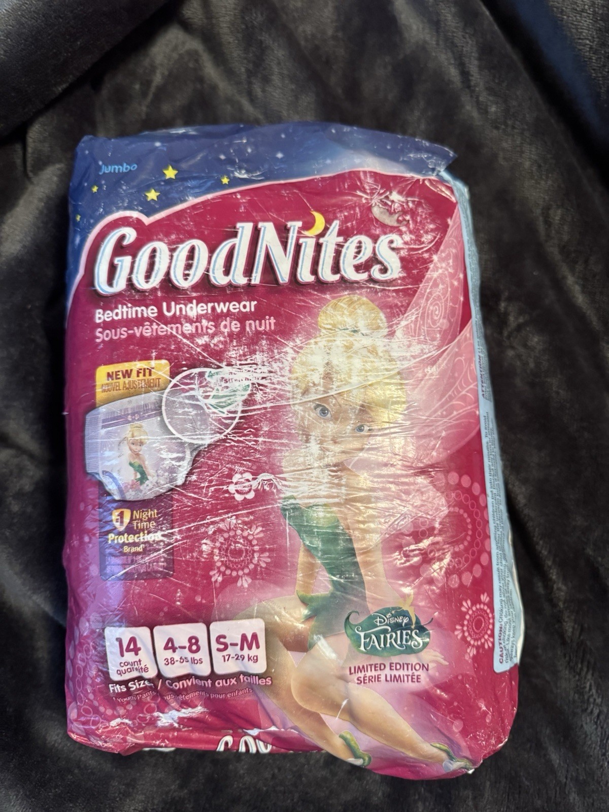 GoodNites Disney Fairies Tinkerbelle S-M 38-65lbs, 14 Count Package NEW vintage
