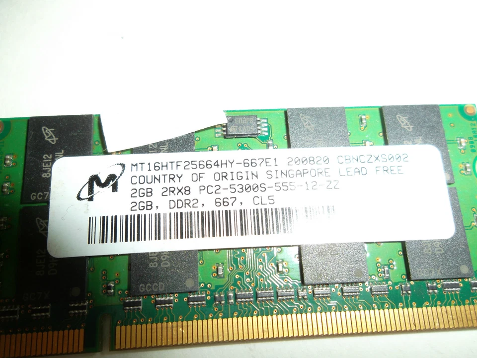 Micron laptop Memory 2Rx8 PC2-5300S 2GB 667MHz CL5 DDR2 Non-ECC MT16HTF25664HY - Image 4 of 4