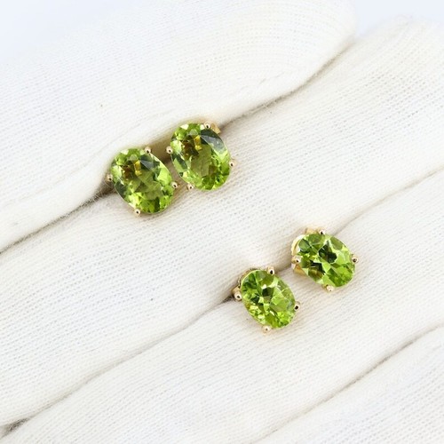 1.85 Ct Peridot Prong Earrings 18K Solid Yellow Gold - Picture 3 of 5