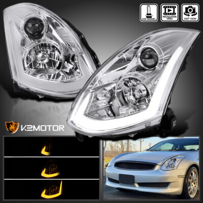 Fits 2003-2007 Infiniti G35 Coupe HID type LED Strip Projector Headlights L+R