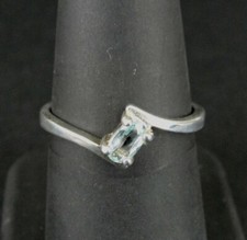 Ring Silver Blue Oval Sideways Stone Sterling 925 Size 7.5 Ring Dainty Band