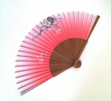 Ombre Pink Color Japanese Bamboo Silk Hand Fan in Plum Flower Flower Print