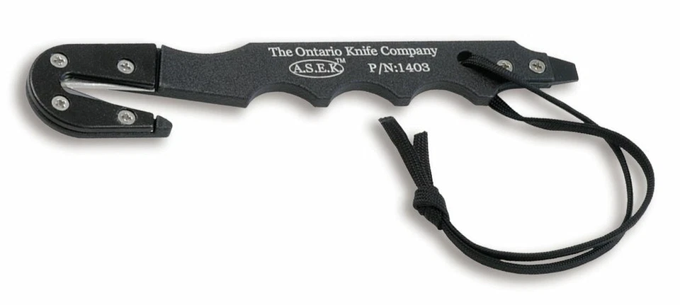 Ontario ASEK Strap Cutter Multi Tool Knife 1403 6 3/4" overall. Black anodized - Image 2 of 3