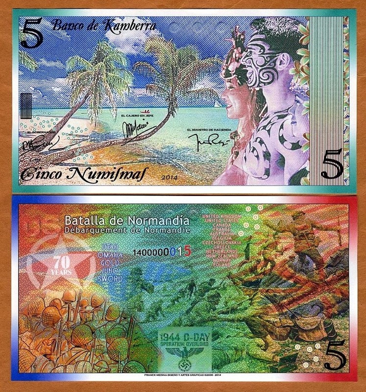 Kamberra, 5 Numismas, 2014, UNC D-Day commemorative, WWII