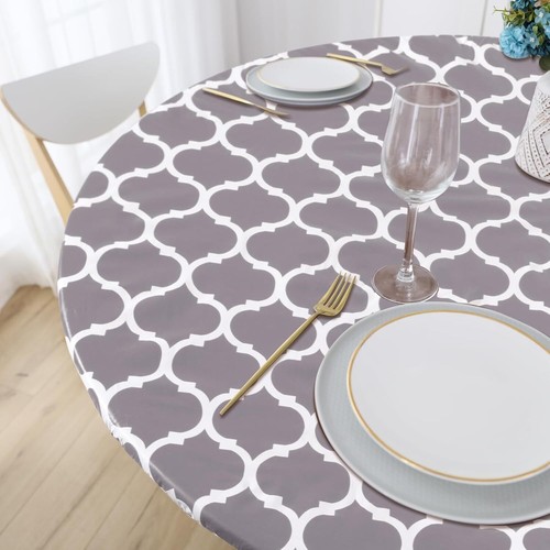 Round Fitted Vinyl Tablecloth Elastic Edged Waterproof Table Cover Protector AU - Picture 11 of 17