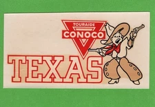 VINTAGE ORIGINAL 1950 SOUVENIR "TEXAS" COWBOY CONOCO TOURAIDE WATER DECAL ART