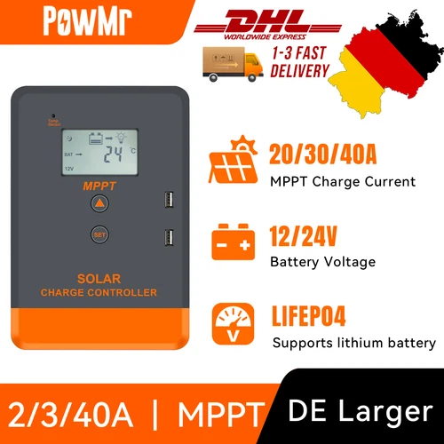 Powmr 30A 40A Solar Laderegler Mppt 12V/24V Solar Charge Controller Dual Usb