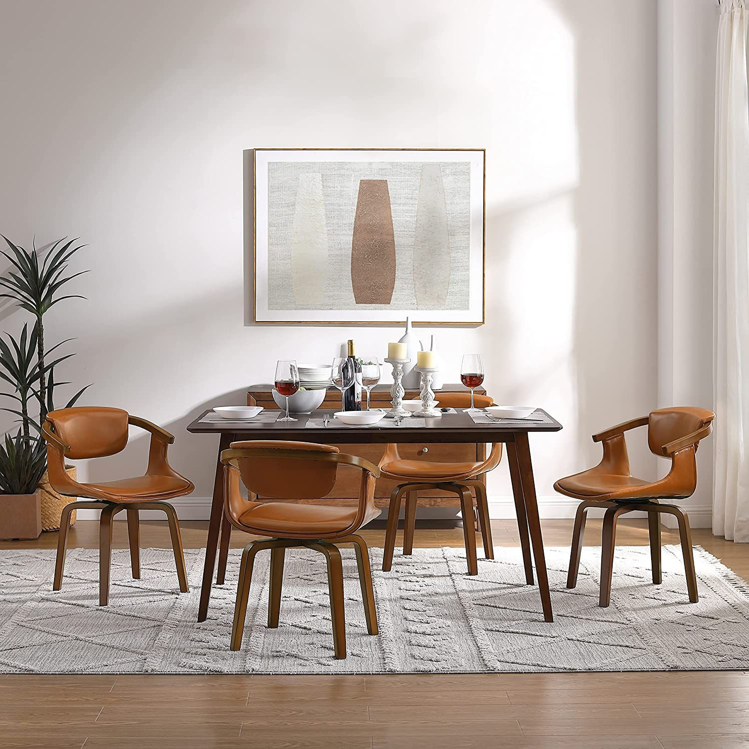 Art Leon Swivel Dining Chairs, Set of 2, Mid Century Style A-Set Cognac 