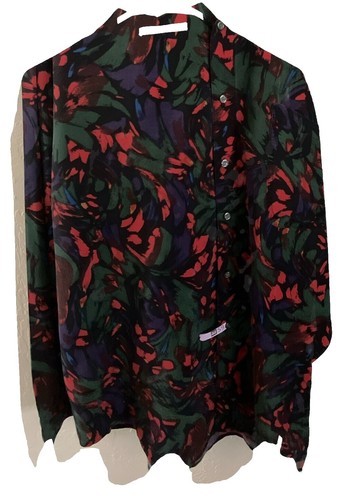 Vtg Perry Ellis Mens 100% Silk Shirt Button Up Abstract Art Y2K