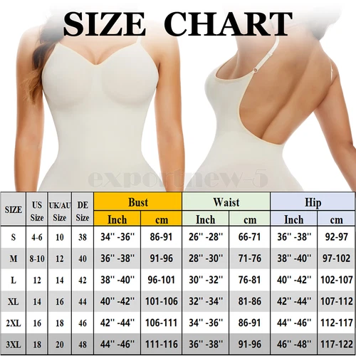 Damen-Bodysuit mit niedrigem Rücken Ganzkörpershaper Abnehmen Formende Tops Fajas Formen - Bild 23 von 29