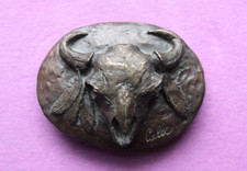 Vintage Calle Rare Hand Made Solid Bronze Cast Buffalo Skull Western Belt Buckle