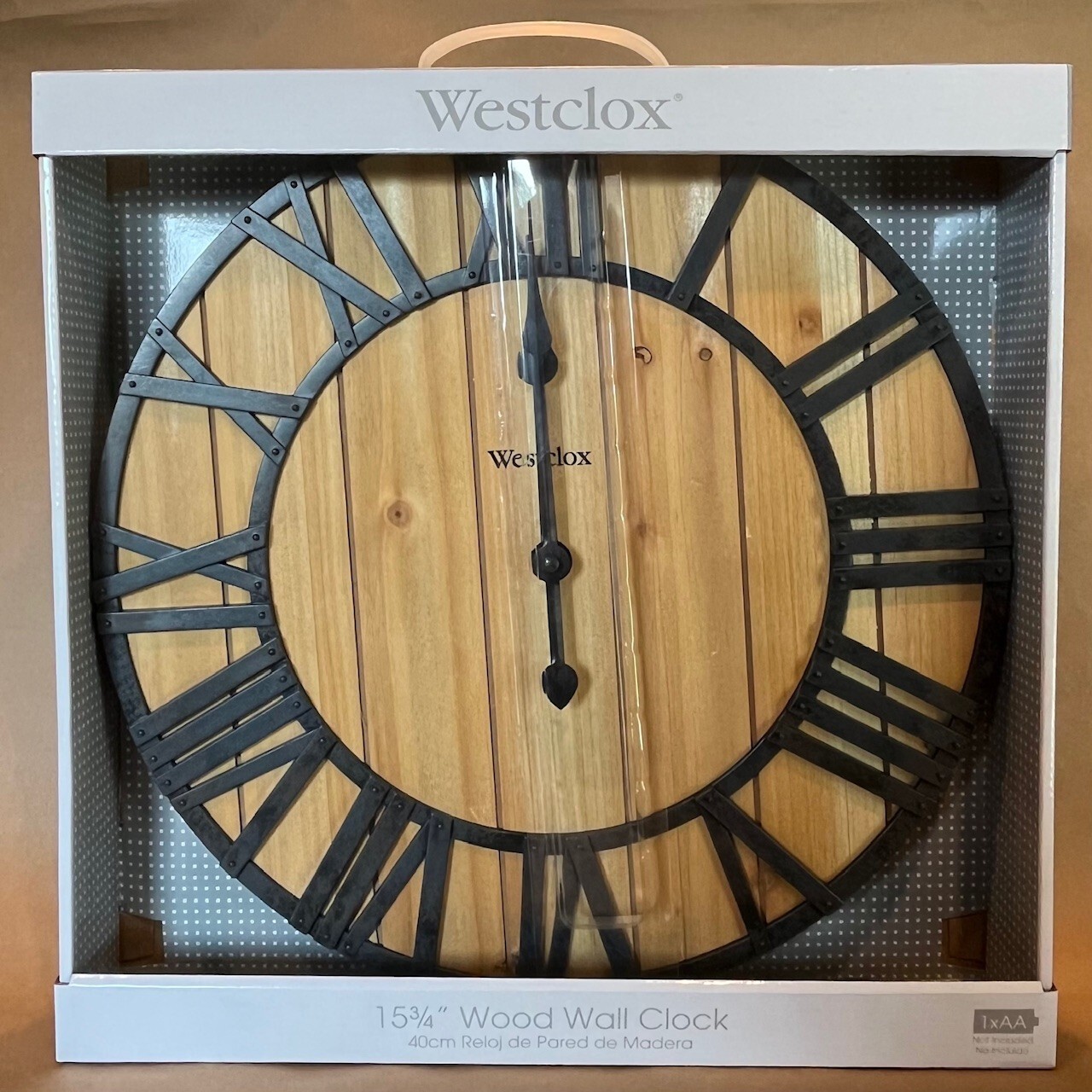 New in Box Wood Westclox 15 3/4" Wood Wall Clock. Model 38067. Roman Numerals