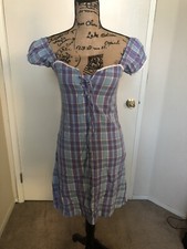 URBAN OUTFITTERS PLAID FLANNEL MINI DRESS CAPPED SLEEVES SIZE SMALL