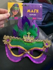 Venetian Mardi Gras Sequin Feather Mask Adult Size 