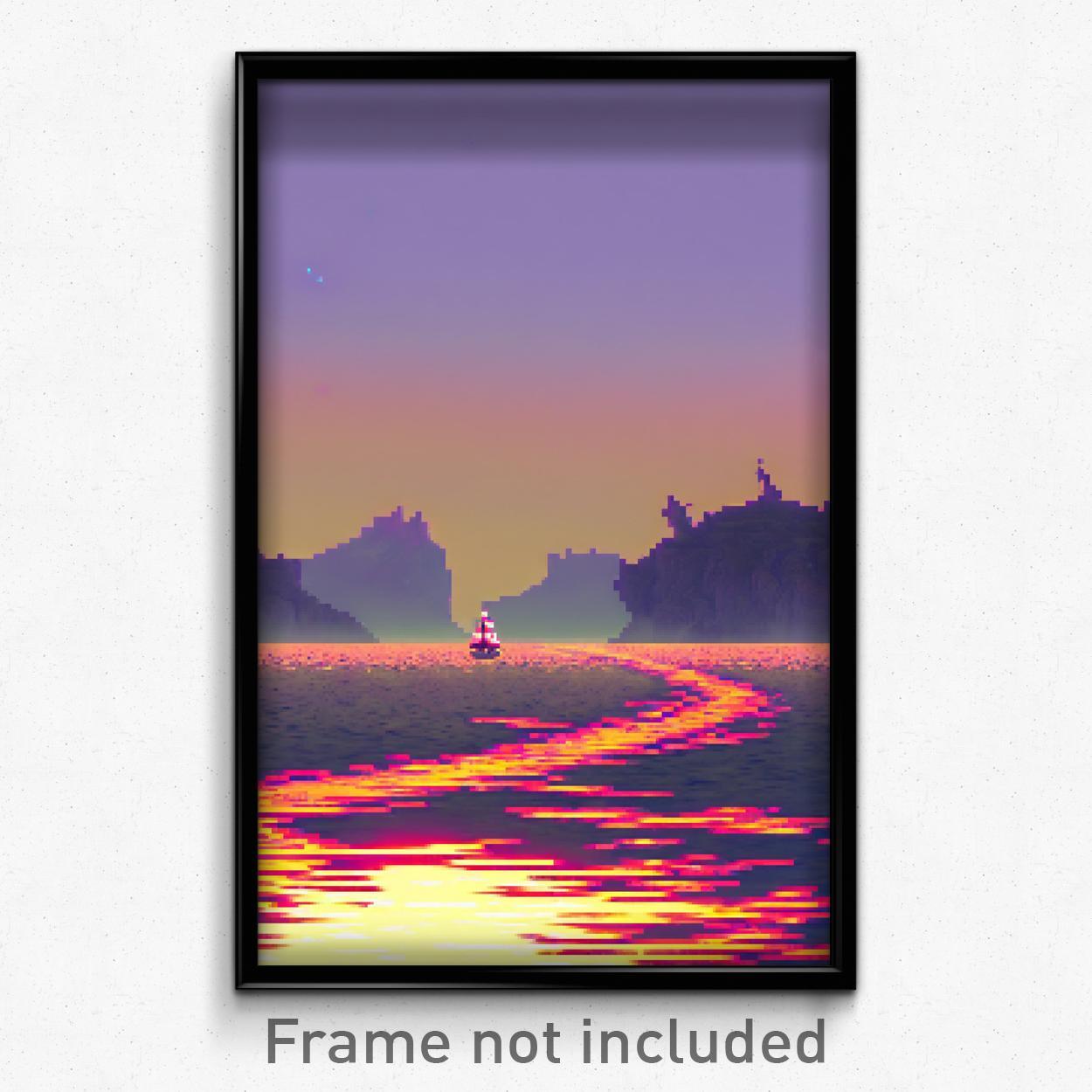 Pixel Art Poster - Monstrous Strait (8 Bit Psychedelic Trippy Video Game Print)