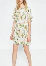 ZARA Green Tropical Dress Flowy Ruffle Open Back Hawaii Women's Size M