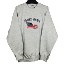 VTG God Bless America Sweatshirt Embroidered Flag XL Grey FOTL Best Crewneck