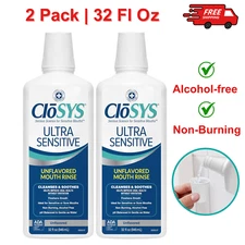 CloSYS Ultra Sensitive Mouthwash, Unflavored Alcohol Free, Soothe 2 Pack 32 Oz