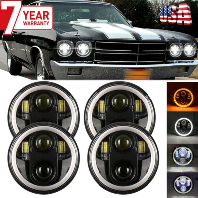 4pc 5 3/4 5.75 INCH Round LED Headlights  HI/LO DRL Turn Signal Projector H4